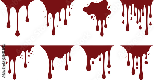 Halloween Assorted red liquid drips and splashes for horror movie backgrounds.