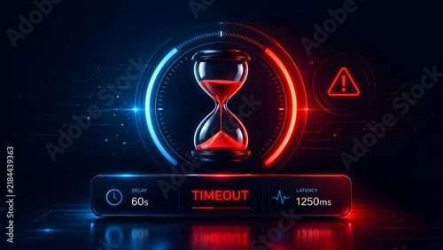 Timeout And High Latency Network Error Concept With Red Hourglass And Warning Icon