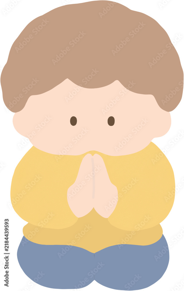 Fototapeta premium Cute Child Praying with Folded Hands Illustration
