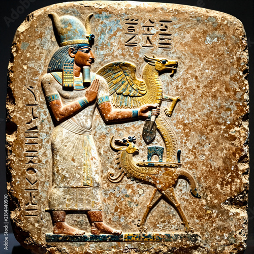 An ancient, weathered clay tablet relief style depicting Nabu