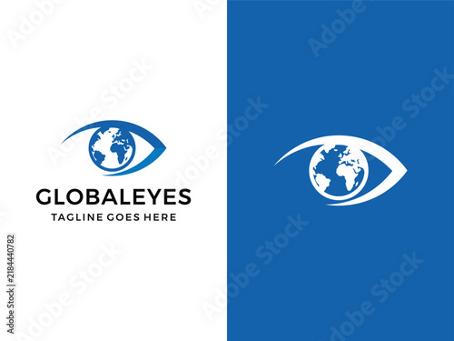 eye vision with globe logo, silhouette eye symbol icon template