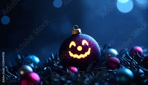 Jack o lantern ornament surrounded by festive decorations