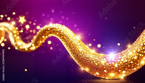 Golden glitter wave on elegant purple festive background
