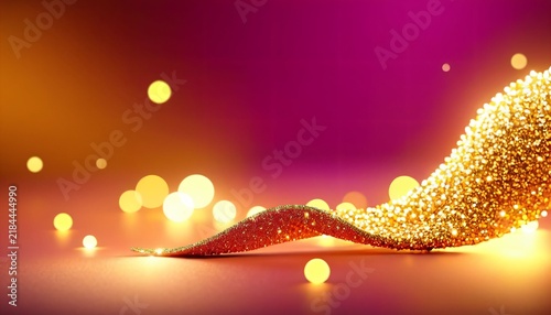 Golden glitter wave on warm red festive background