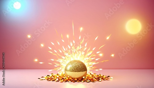 Golden glitter ornament on pink 