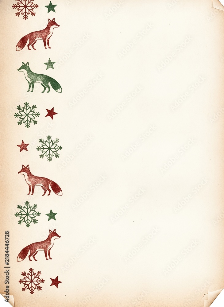 Fototapeta premium Vintage fox and star pattern on beige paper