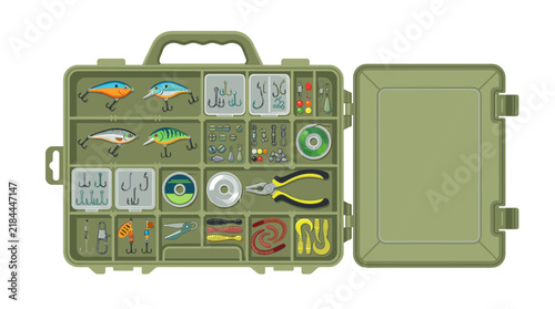 Foto Open Fishing Tackle Box with Various Gear