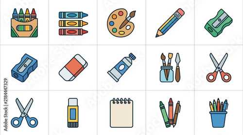 Colorful school supplies and stationery items.