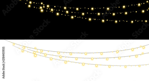 Glowing string lights on black
