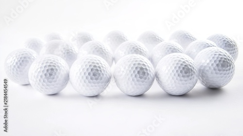 golf. White golf balls in perfect formation, emphasizing precision and simplicity on white background. event key visuals, club posters, designed for fitness apps and gym onboarding.