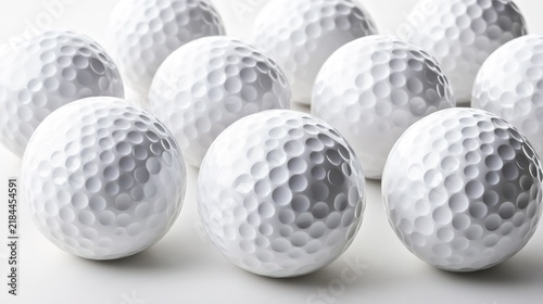 golf. White golf balls in perfect formation, emphasizing precision and simplicity on white background. event key visuals, club posters, designed for fitness apps and gym onboarding.