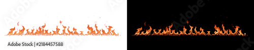 Fotografie Fire flame wall burns along a horizontal line with realistic orange blaze perfec