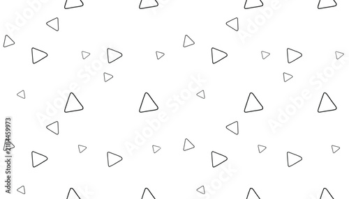 Minimalist seamless pattern showcases simple black outline triangles scattered randomly on a clean white background.