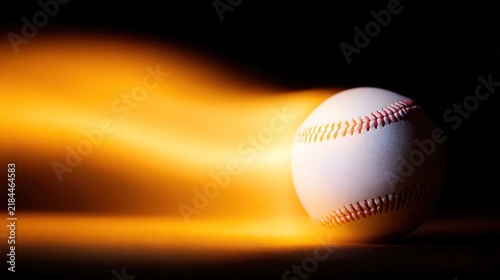 baseball. A baseball with a fiery glow effect, isolated on a black background for high contrast. event key visuals, club posters, designed for fitness apps and gym onboarding.