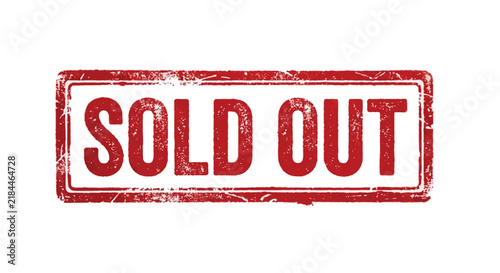 Red rubber stamp displaying the text sold out on a white surface