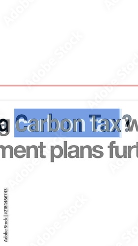 Multiple search results and headlines for the phrase carbon tax highlighted in blue on a screen