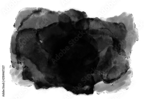 Canvastavla Abstract Ink Stain: A freeform abstract ink stain with textured edges, blending shades of deep black and gray, evokes a sense of mystery and depth