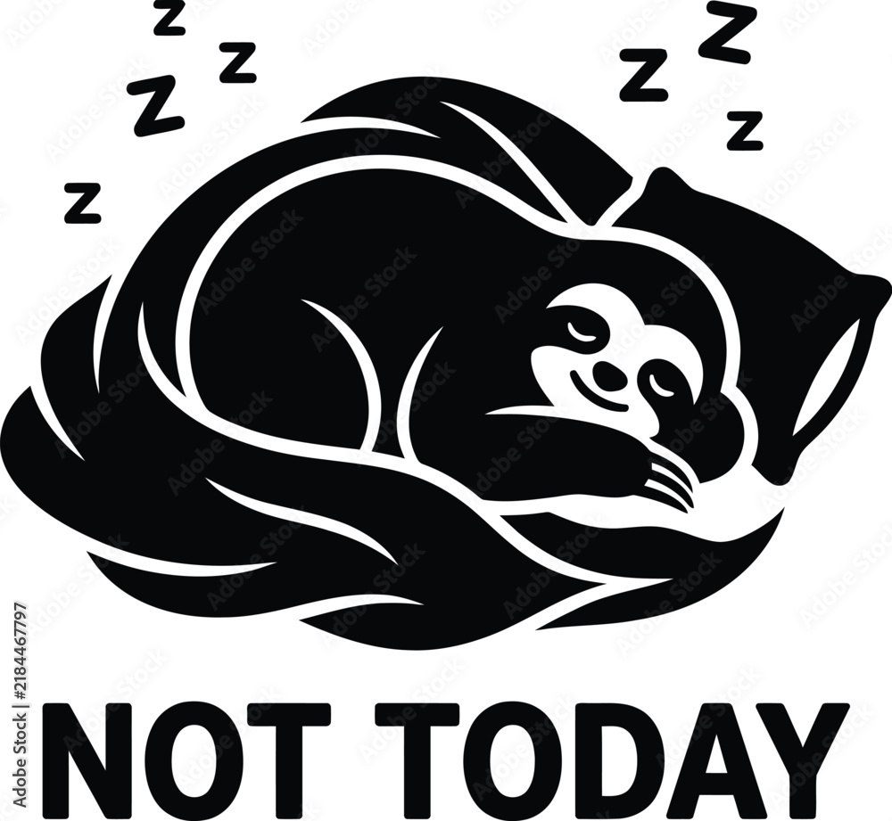Fototapeta premium Black silhouette of a sleeping sloth on a pillow with zzz symbols