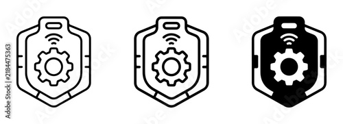 Shield gear wireless icons set, technology security concept, solid black style