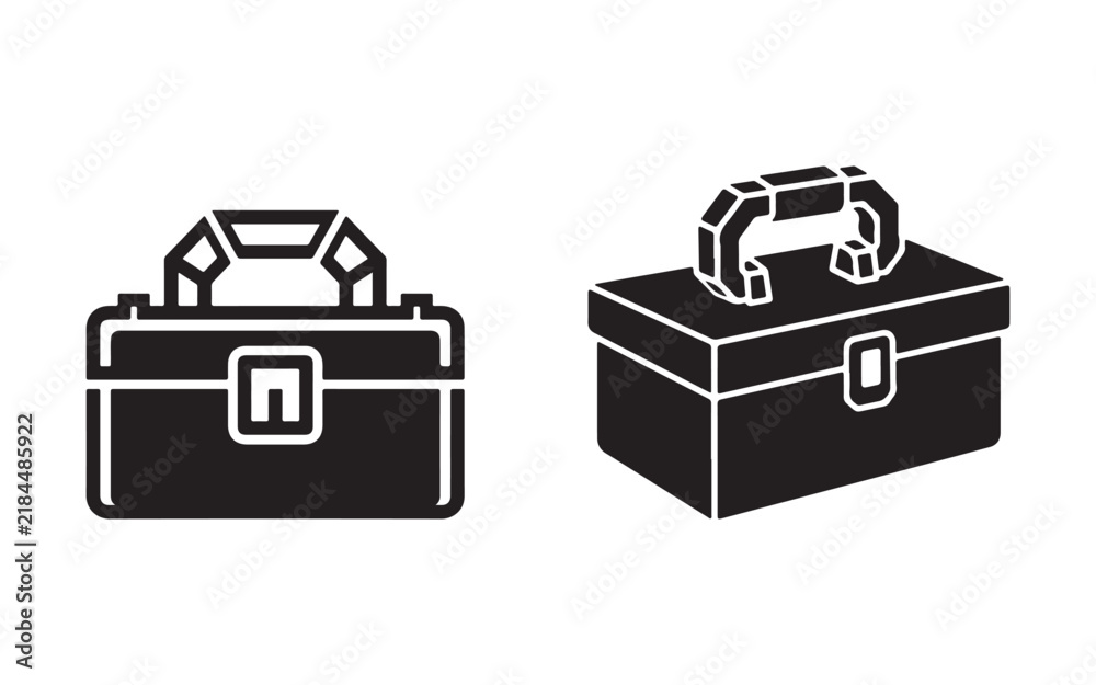Fototapeta premium Black silhouette icons of a toolbox for construction and repair work isolated on a white background