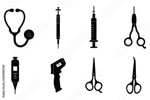 Medical Equipment Icons Set stethoscope syringe