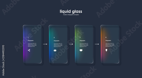 Progress bar with four frames. Translucent rectangular elements placed in horizontal row. Four steps to business success.