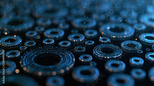 Rings forming orbital system in abstract data pattern