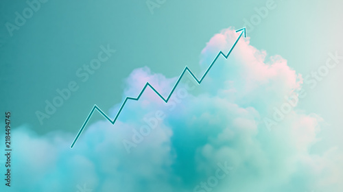 Line graph trending upward through misty atmosphere