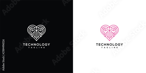 Modern Technology Heart Circuit Logo Design Concept