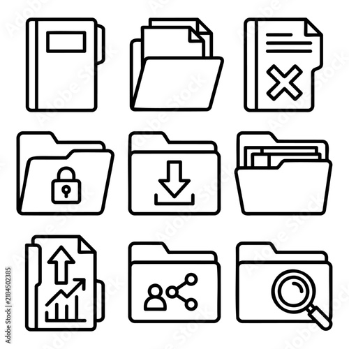 Folder and document management outline icon collection
