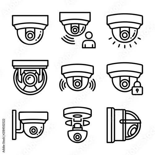 Security surveillance camera outline icon set