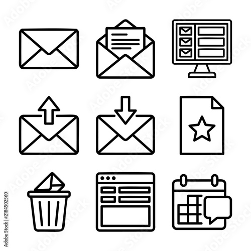 Email and document management outline icon set
