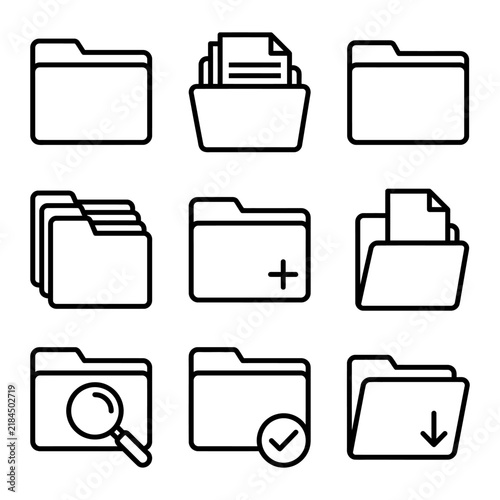 Folder and file management outline icon set