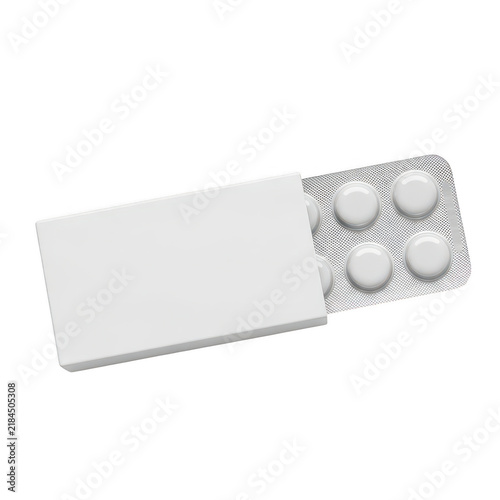White medicine blister pack with four round pills isolated on transparent background
