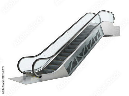 Modern escalator with glass sides isolated on transparent background