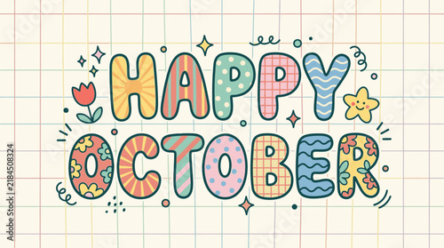 Happy October Retro Cartoon Text