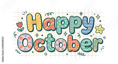 Happy October Text Isolated Transparent Background
