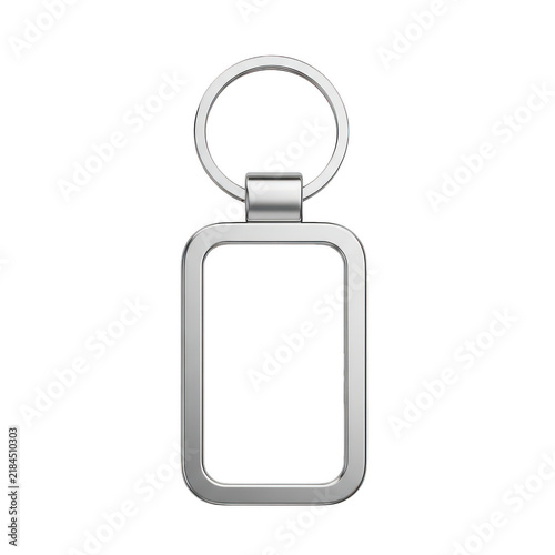Obraz na płótnie Blank metal rectangular keychain with silver ring isolated on transparent background