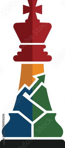 3D chess king piece icon with colorful geometric mosaic texture design on white background
