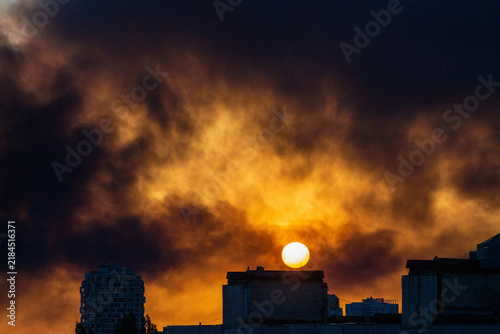Fire and city damage after overnight Russian missile and drone attack on Kyiv, Ukraine