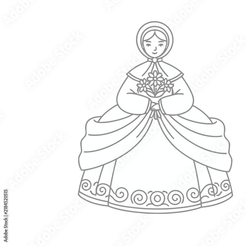 Woman in historical dress holding flowers