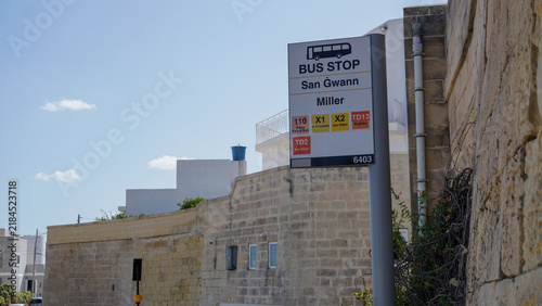 Obraz na płótnie San Gwann, Malta - Oct 3, 2024: Malta public transport bus stop sign for Miller, San Gwann