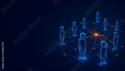 Abstract digital silhouette of children forming a circular connection network. every child matters with children connection silhouette community technology. every child matters