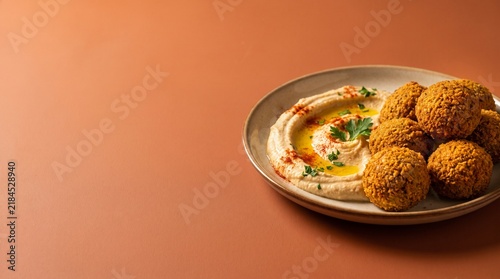Traditional Middle Eastern Vegetarian Falafel Plate Served With Hummus