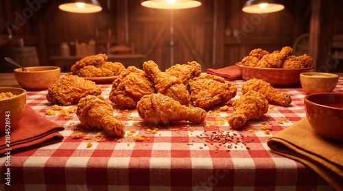 Crispy Fried Chicken Pieces Spread Out Casually On Brown Paper
