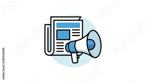 Newspaper icon with a megaphone for press release announcement