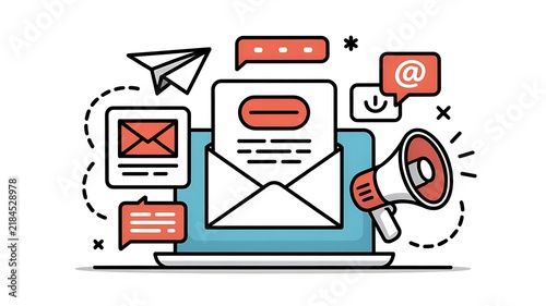 Email marketing concept with laptop and megaphone icons