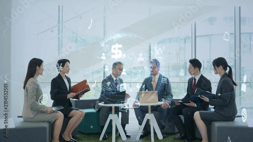 ビジネスグループとネットワーク。DX、デジタル、サイバー、AI、クラウド、システム、IoT、未来