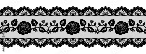 Bild auf Leinwand Elegant seamless lace border with vintage scallop edge and ornate rose floral trim