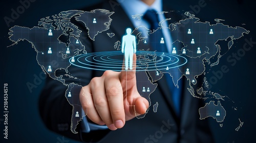 Global human resources management with digital employee network and world map